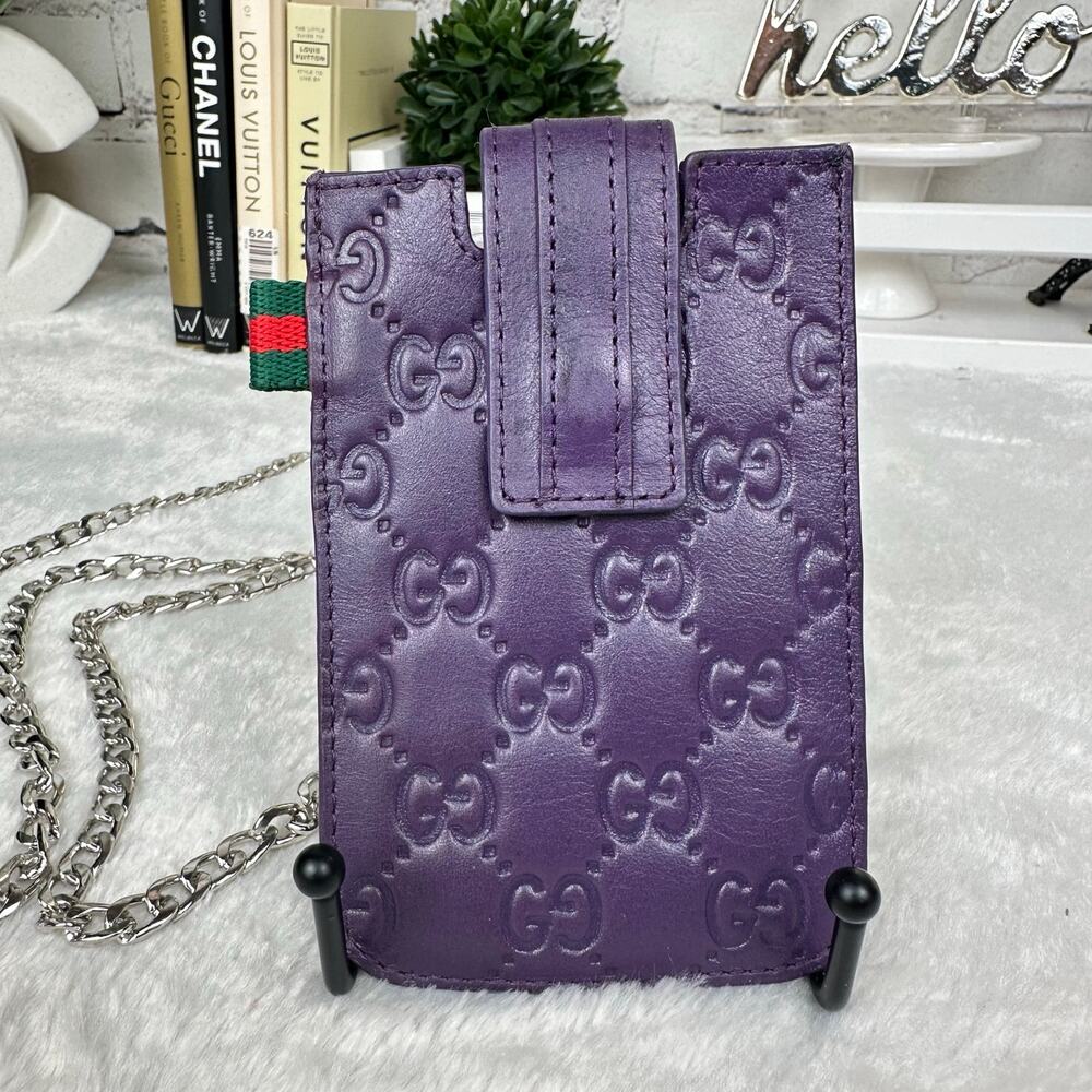 Fashion GG purple leather card/ ID holder or badge holder cute lanyard!